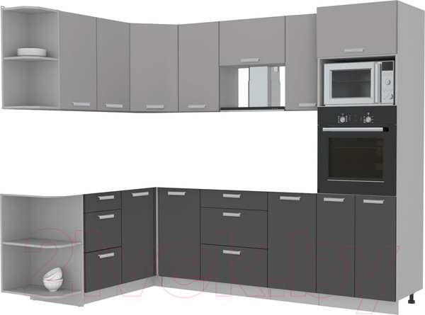 Изображение товара Кухонный гарнитур Интерлиния Мила Лайт 1.68x2.6 левая без столешницы (серебристый/антрацит)