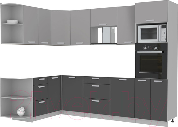 Изображение товара Кухонный гарнитур Интерлиния Мила Лайт 1.68x2.8 левая без столешницы (серебристый/антрацит)