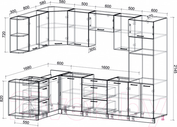 Изображение товара Кухонный гарнитур Интерлиния Мила Лайт 1.68x2.8 левая без столешницы (серебристый/антрацит)