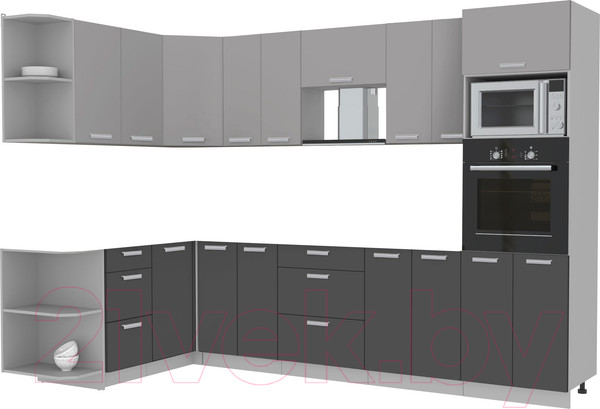 Изображение товара Кухонный гарнитур Интерлиния Мила Лайт 1.68x3.0 левая без столешницы (серебристый/антрацит)
