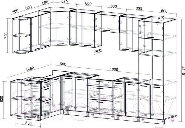 Изображение товара Кухонный гарнитур Интерлиния Мила Лайт 1.68x3.0 левая без столешницы (серебристый/антрацит)