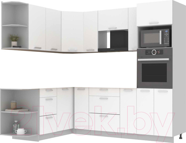 Изображение товара Кухонный гарнитур Интерлиния Мила Лайт 1.68x2.4 левая без столешницы (белый платинум/белый платинум)