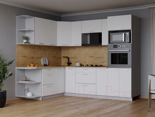 Изображение товара Кухонный гарнитур Интерлиния Мила Лайт 1.68x2.4 левая без столешницы (белый платинум/белый платинум)