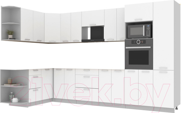 Изображение товара Кухонный гарнитур Интерлиния Мила Лайт 1.68x3.4 левая без столешницы (белый платинум/белый платинум)