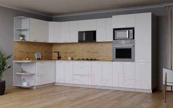 Изображение товара Кухонный гарнитур Интерлиния Мила Лайт 1.68x3.4 левая без столешницы (белый платинум/белый платинум)