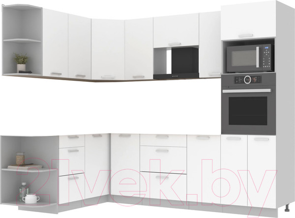 Изображение товара Кухонный гарнитур Интерлиния Мила Лайт 1.68x2.6 левая без столешницы (белый платинум/белый платинум)