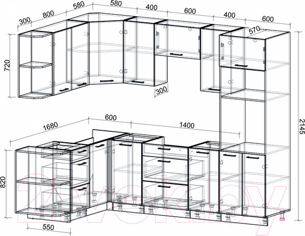 Изображение товара Кухонный гарнитур Интерлиния Мила Лайт 1.68x2.6 левая без столешницы (белый платинум/белый платинум)