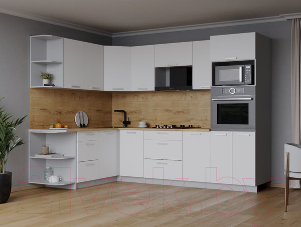 Изображение товара Кухонный гарнитур Интерлиния Мила Лайт 1.68x2.6 левая без столешницы (белый платинум/белый платинум)