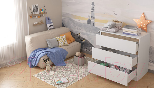 Изображение товара Комод пеленальный Polini Kids Simple 1980 / 0002323.52 (белый/вяз)