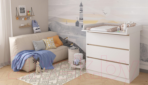 Изображение товара Комод пеленальный Polini Kids Simple 1980 / 0002323.52 (белый/вяз)