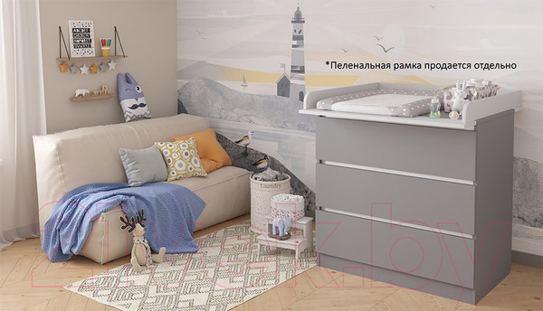 Изображение товара Комод пеленальный Polini Kids Simple 1980 / 0002323.51 (серый/белый)