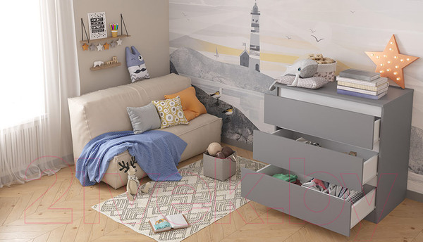 Изображение товара Комод пеленальный Polini Kids Simple 1980 / 0002323.51 (серый/белый)