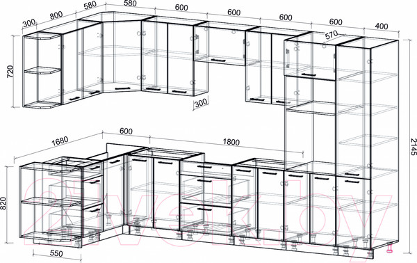 Изображение товара Кухонный гарнитур Интерлиния Мила Лайт 1.68x3.4 левая без столешницы (серебристый/бетон)