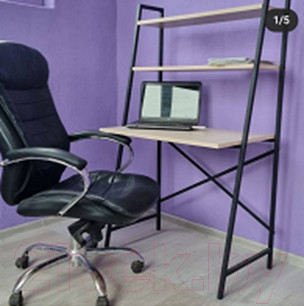 Изображение товара Письменный стол Home Loft СТк 1 ЛДСП со стеллажом (ясень шимо светлый/черный металл)