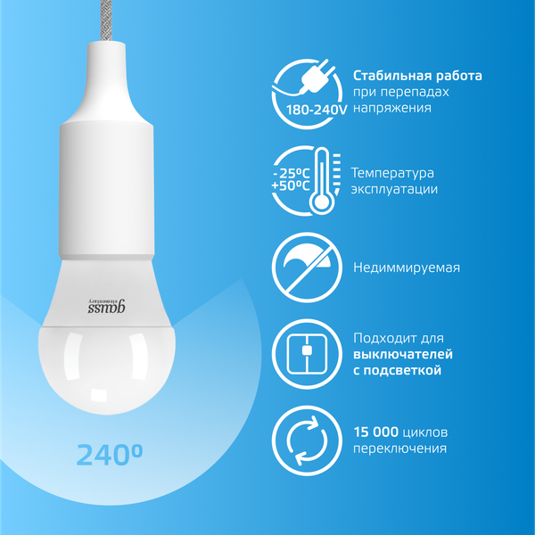 Изображение товара Лампа Gauss Elementary Globe E27 8W 6500K / 53238