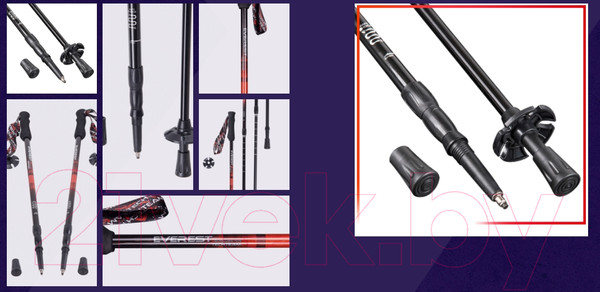 Изображение товара Трекинговые палки Tech Team Everest 3-х секционные (105-135см, красный)