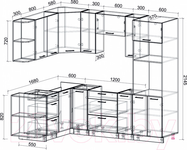 Изображение товара Кухонный гарнитур Интерлиния Мила Лайт 1.68x2.4 левая без столешницы (белый платинум/бетон)