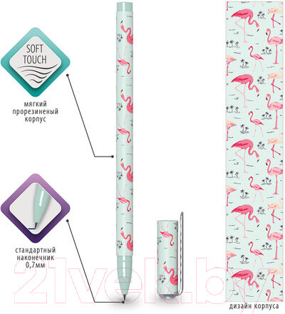 Изображение товара Ручка шариковая Brauberg Soft Touch Stick Flamingo / 143705 (синий)