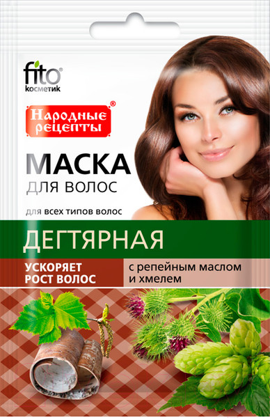 Изображение товара Маска для волос Fito Косметик Дегтярная с репейным маслом и хмелем (30мл)