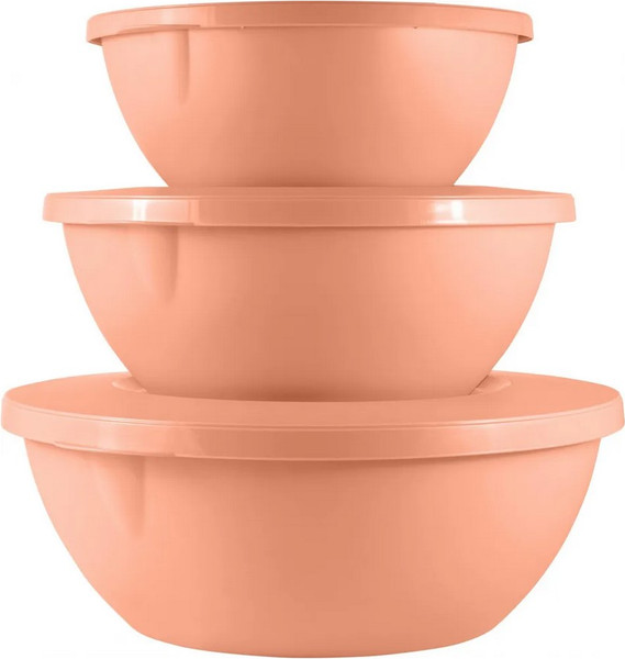 Изображение товара Набор мисок Plast Team Helsinki с крышками PT127910040 (3шт, персиковая карамель)