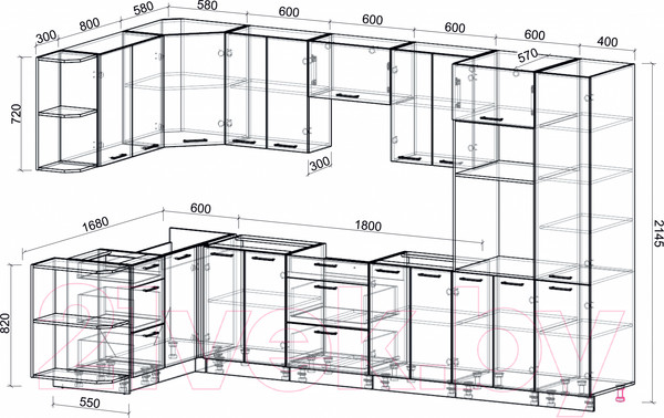 Изображение товара Кухонный гарнитур Интерлиния Мила Лайт 1.68x3.4 левая без столешницы (дуб молочный/дуб венге)