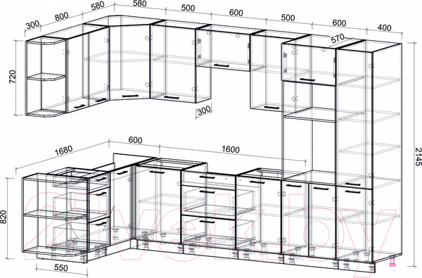 Изображение товара Кухонный гарнитур Интерлиния Мила Лайт 1.68x3.2 левая без столешницы (дуб молочный/дуб венге)