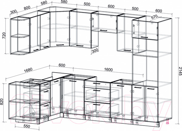 Изображение товара Кухонный гарнитур Интерлиния Мила Лайт 1.68x2.8 левая без столешницы (дуб молочный/дуб венге)