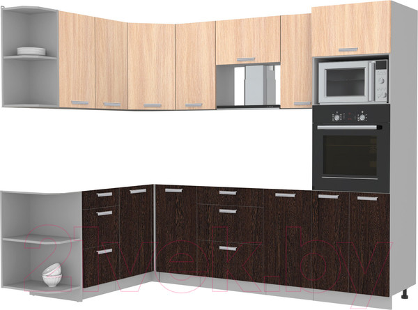Изображение товара Кухонный гарнитур Интерлиния Мила Лайт 1.68x2.6 левая без столешницы (дуб молочный/дуб венге)