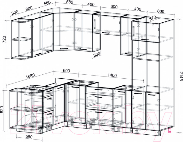 Изображение товара Кухонный гарнитур Интерлиния Мила Лайт 1.68x2.6 левая без столешницы (дуб молочный/дуб венге)