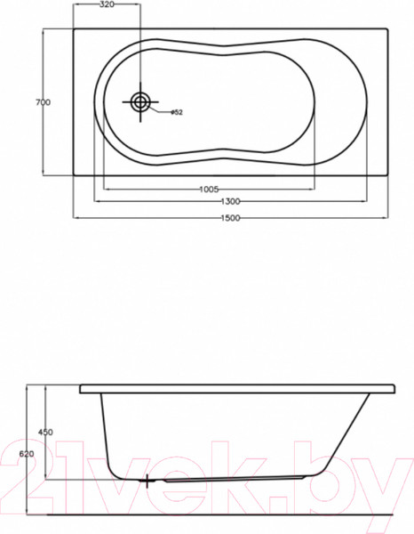 Изображение товара Ванна акриловая Cersanit Nike 150x70 (с ножками)