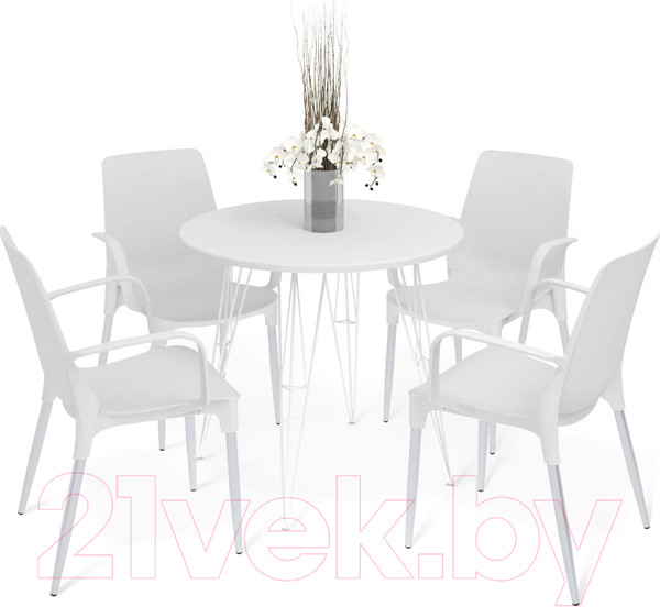 Изображение товара Обеденная группа Sheffilton SHT-DS199 (белоснежная шагрень/хром лак/белый)