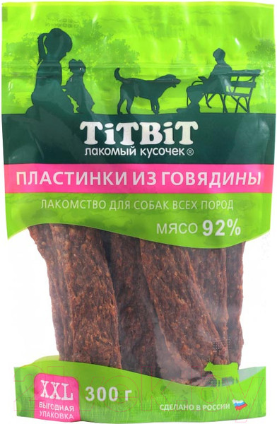 Изображение товара Лакомство для собак TiTBiT Пластинки из говядины / 24300 (XXL выгодная упаковка, 300г)