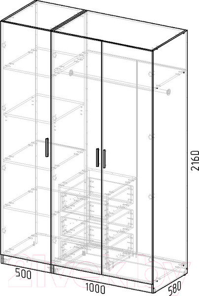 Изображение товара Шкаф Интермебель Марсель-3 / МР 01-03 (дуб крафт золотой)