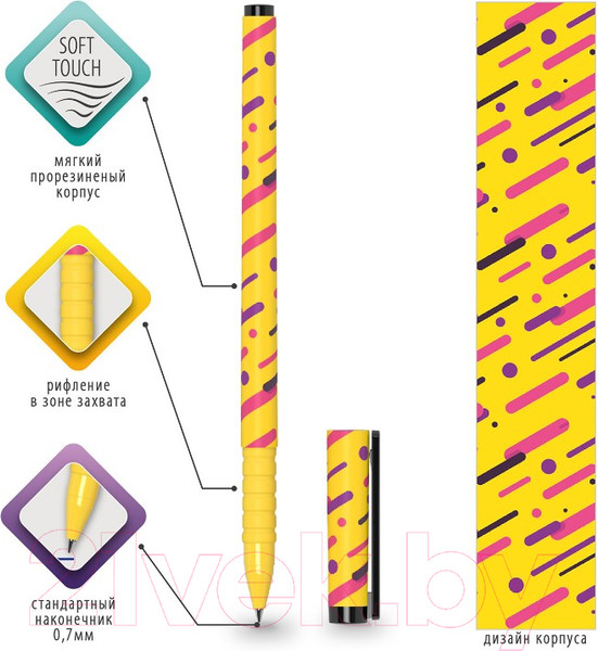 Изображение товара Ручка шариковая Brauberg Soft Touch Grip Lines / 143724 (синий)