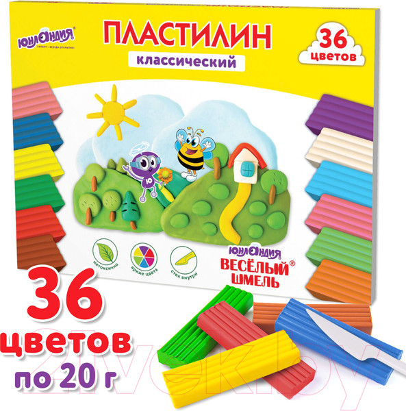 Изображение товара Пластилин Юнландия Веселый шмель / 106434 (36цв)