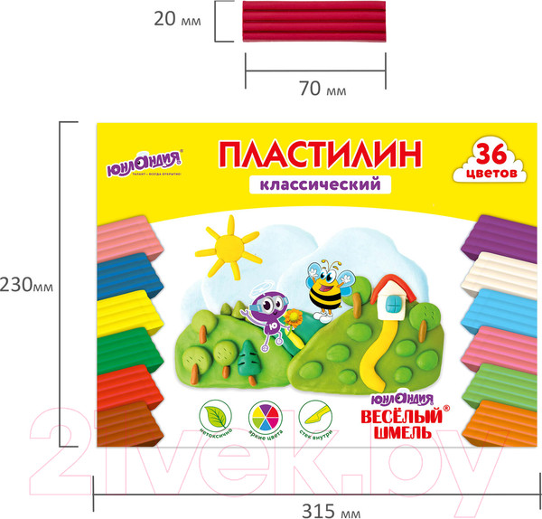 Изображение товара Пластилин Юнландия Веселый шмель / 106434 (36цв)