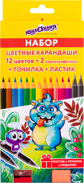 Изображение товара Набор цветных карандашей Юнландия Монстрик / 181690 (12цв)