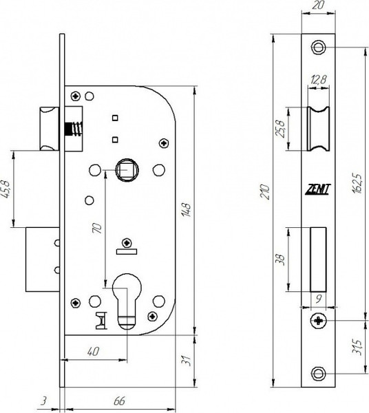 Изображение товара Замок врезной Зенит ЗВ7-70 (корпус)