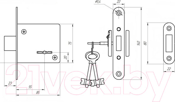 Изображение товара Замок врезной Зенит ЗВ8-4.1 (3 ключа)