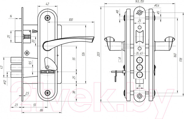 Изображение товара Замок врезной Зенит Сувальдный ЗВ9-4.2 (медь)