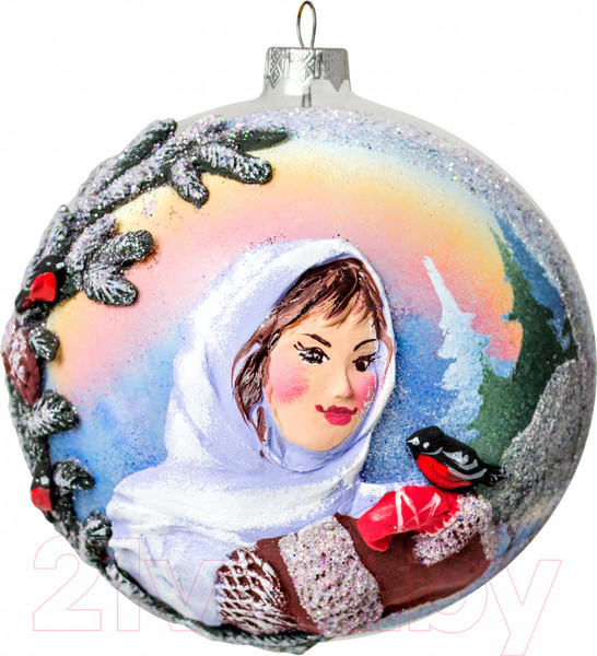 Изображение товара Шар новогодний Грай Девушка и снегирь ШБ120-3
