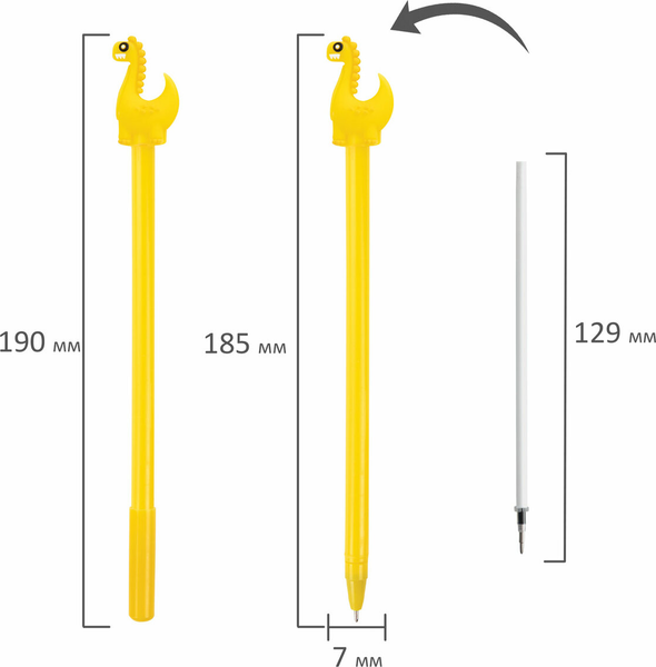 Изображение товара Ручка шариковая Юнландия Динозаврик / 143809 (ассорти, 0.7мм синий)