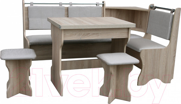 Изображение товара Обеденная группа Анмикс ЛДСП с кухонным уголком (дуб санома/кожзам ваниль)
