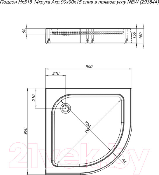 Изображение товара Душевой поддон Aquanet НХ515 90x90 / 293844