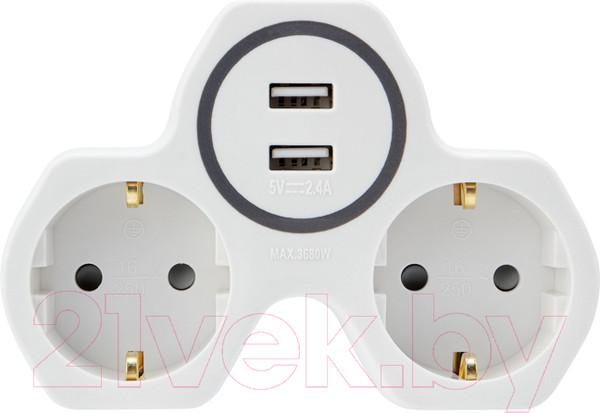Изображение товара Электроразветвитель КС Дабрабыт 16А 250B 2 USB / 74825