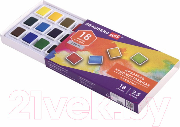 Изображение товара Акварельные краски Brauberg Art Debut / 191777 (18цв)