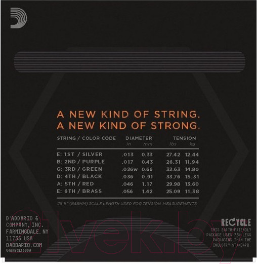 Изображение товара Струны для электрогитары D'Addario NYXL1356W