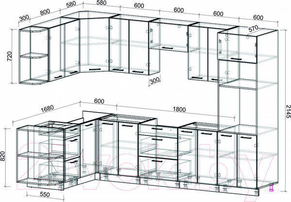 Изображение товара Кухонный гарнитур Интерлиния Мила Лайт 1.68x3.0 левая без столешницы (серебристый/дуб золотой)