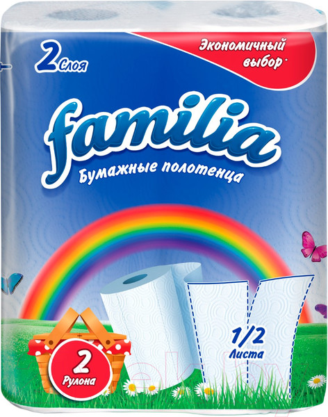 Изображение товара Бумажные полотенца FAMILIA Радуга белые двухслойные (2рул)