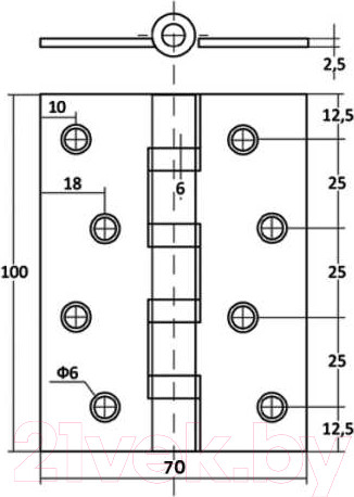 Изображение товара Петля дверная Vettore 2.5x70x100 4BB SN (сатин)